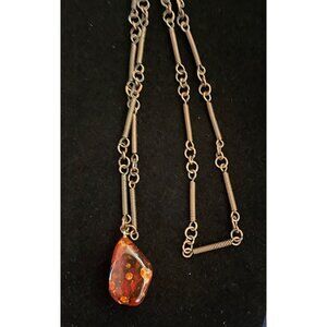 VTG Authentic LG Amber Pendent Long Antique Brass Bar Link Chain 34"
